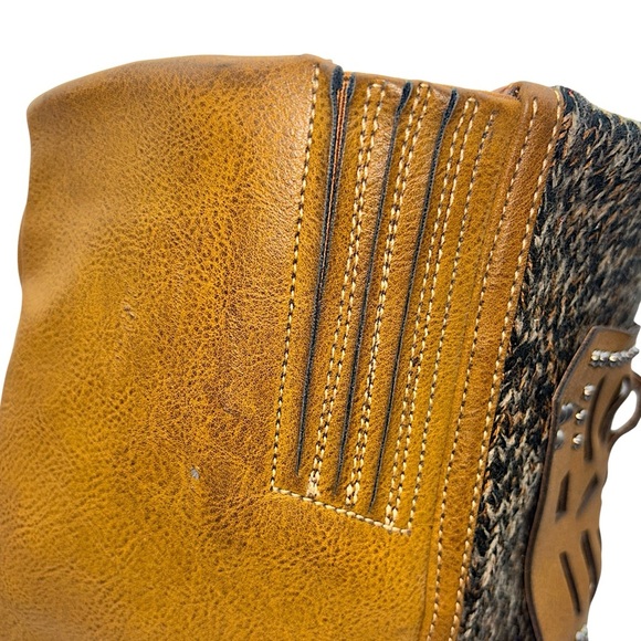 Muk Luks Tall Brown Knit Buckle Boots Boho Indie Cozy Fall Festival Size 10 - Picture 9 of 14